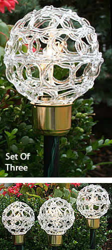 Lighted Lawn Sculpture  Stakes - Set of  3 Globes