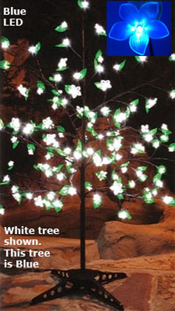 Blue LED Cherry Blossom Tree 90 Flowers with Foliage - Adj Height