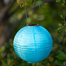 Solar Powered 10 Inch Blue Outdoor Lantern