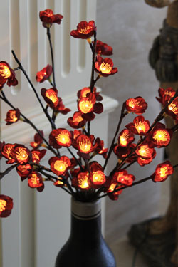 Lighted Burgundy Plum Branch 60 Bulb - Electric - 20 Inch