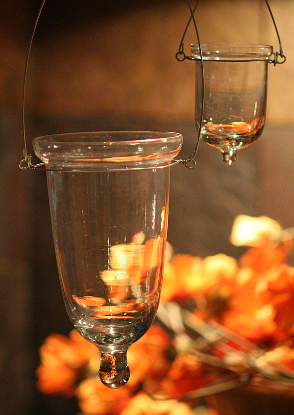 Set of 6 Clear Glass Hanging Tealight Holder 3 Inches