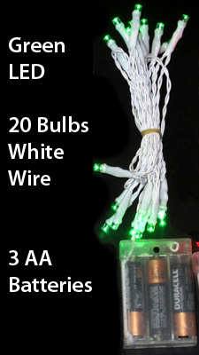 LED Mini Lights-8 Foot White Wire - Green Bulbs