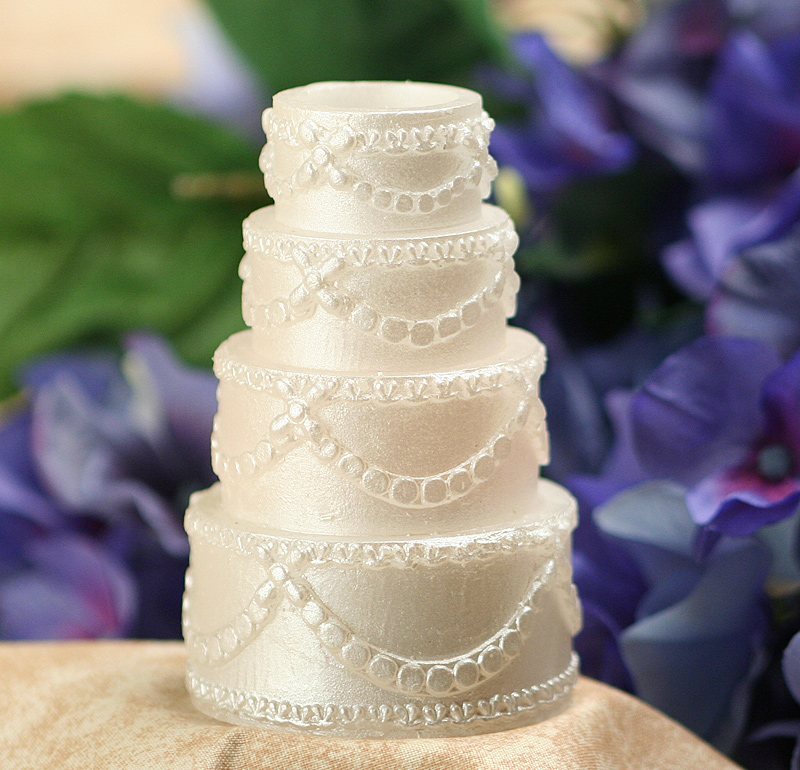 White Flickering Wedding Cake Votive Battery Operated