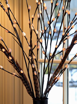 Lighted Natural Pussy Willow 144 Bulb - 3 Stems - Electric - 50 Inch