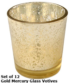 Gold Mercury Glass Votive Holder 2.5 Inch Set of 12