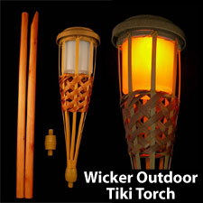 Wicker Tiki Torch-Solar Powered-Auto On/Off