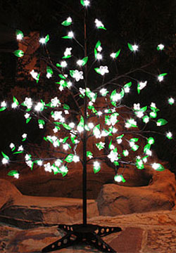 White LED Cherry Blossom Tree 90 Flowers - Foliage - Adj Height