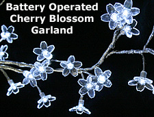 White  LED Cherry Blossom Garland with  Acrylic Flower Tips