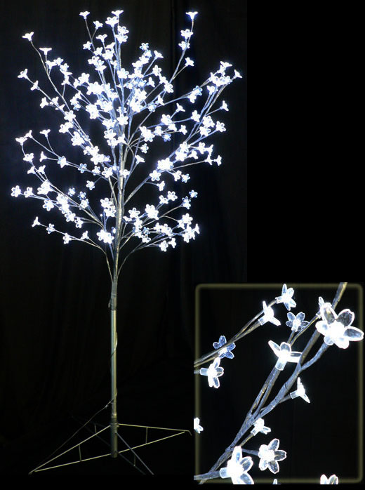 White LED Cherry Tree With 208 Acrylic Flowers 9 Feet Tall