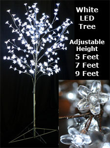White LED Cherry Tree With 208 Acrylic Flowers - 9 Feet Tall