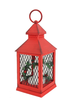 LED Red Taper Candle Lantern With Removeable Greenery Berries - Timer