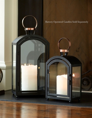Black Metal And Glass Candle Lanterns - Set of 2