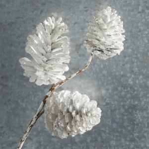 Pinecone Spray White With Silver Glitter Tips - 21 Inch From RAZ