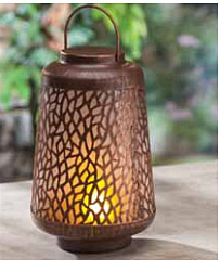 FireGlow LED Honeycomb Brushed Copper Lantern  - 9.75 Inch Timer