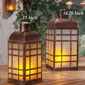 FireGlow LED Brushed Copper Metal Square Lantern - 12 Inch With Timer