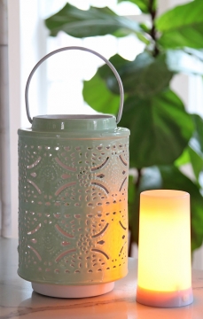 Fire Glow Rechargeable Lantern - Multi Function Light With 12 Inch Light Green Enamel Lantern