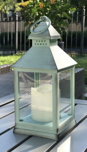 Flameless Outdoor Light Green Candle Lantern With Timer - 9.5 Inch
