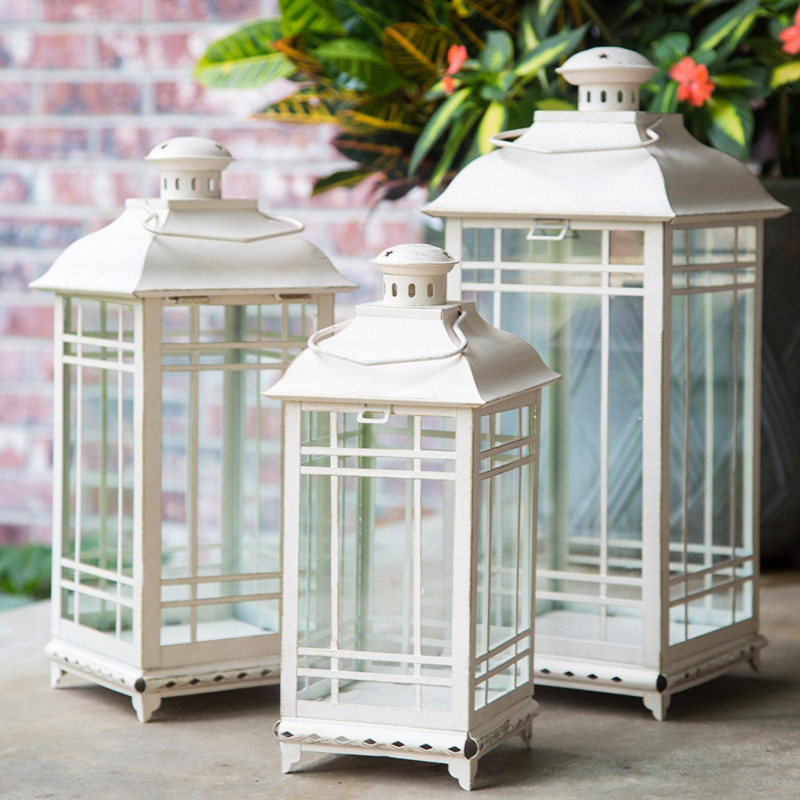 Illuminated Garden Lillian Off White Metal Lanterns Set of 3